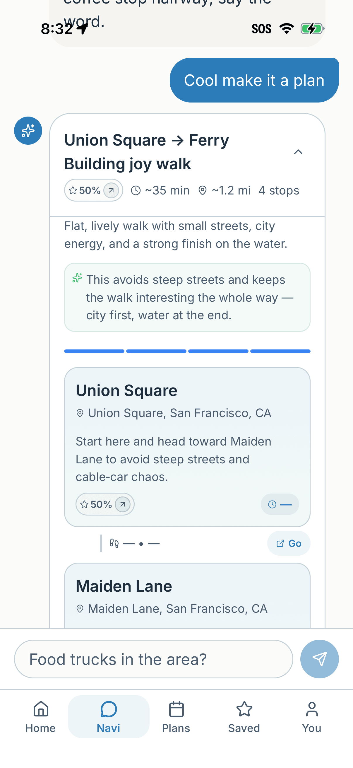 Navi AI assistant creating a personalized plan in chat